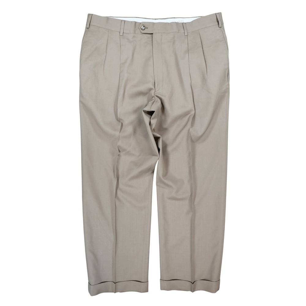 Jos. A. Bank Dress Pants Mens 38x27 Tan Wool Pleated Executive Collection Cuffed